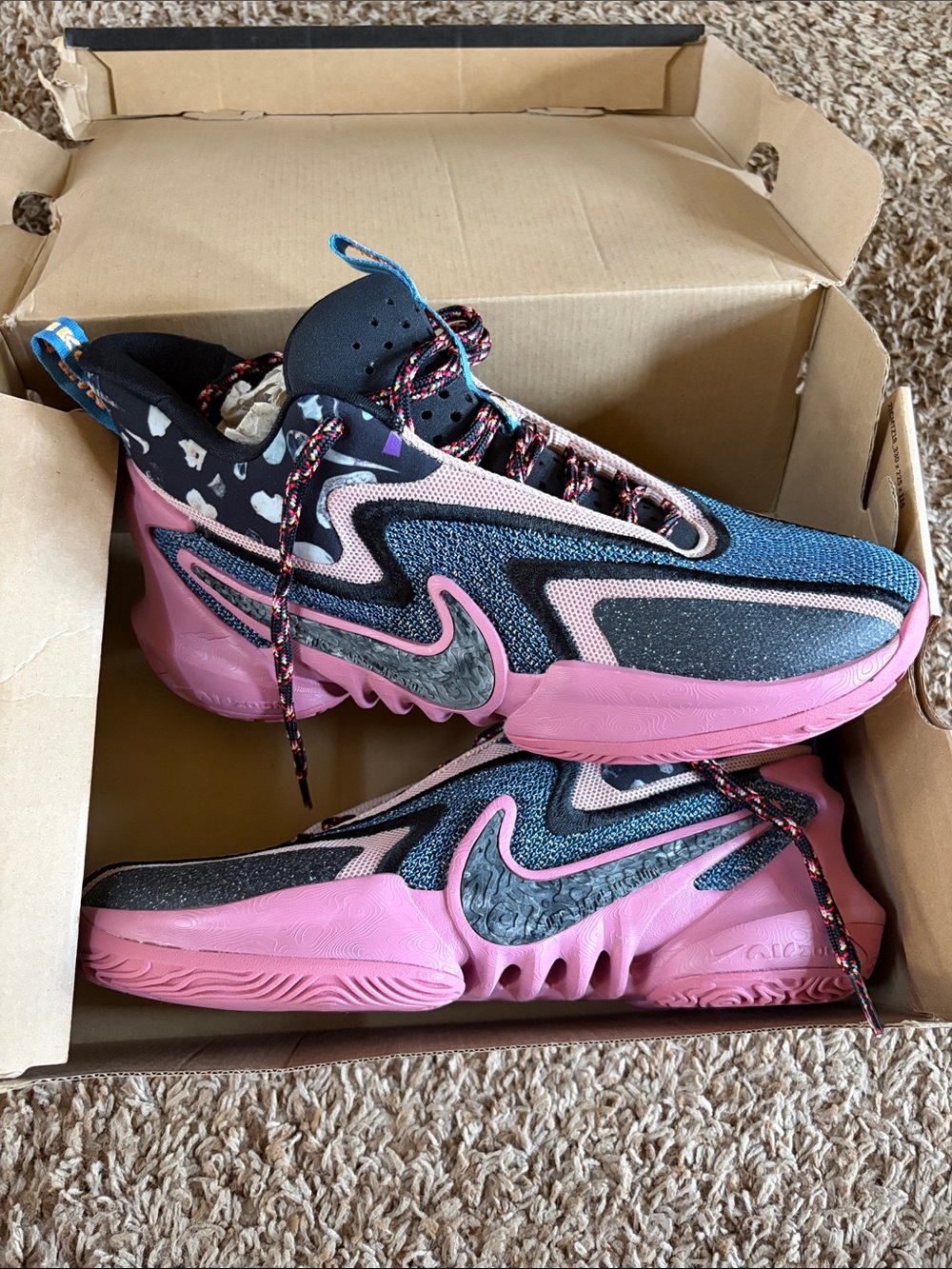 Nike Pink, Black & Blue Patterned Athletic Sneakers